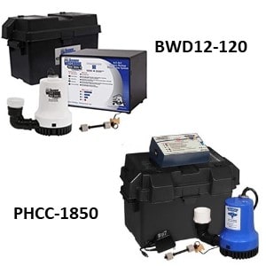 Pictured is the Watchdog BWD12-120 and Glentronics PHCC 1850 Battery Backup Sump Pump